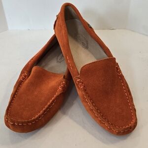 Orange Suede Leather Driving  Loafers for Women